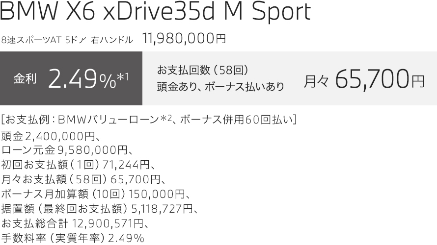 BMW X6 xDrive35d M Sport　お支払い例